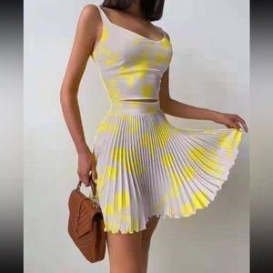 White Skirt Set With Yellow Floral Print